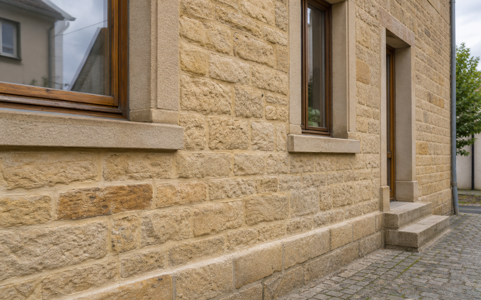 Würzburg Wohngebiet – typische Hausfassaden mit Algenbefall in der Mainregion