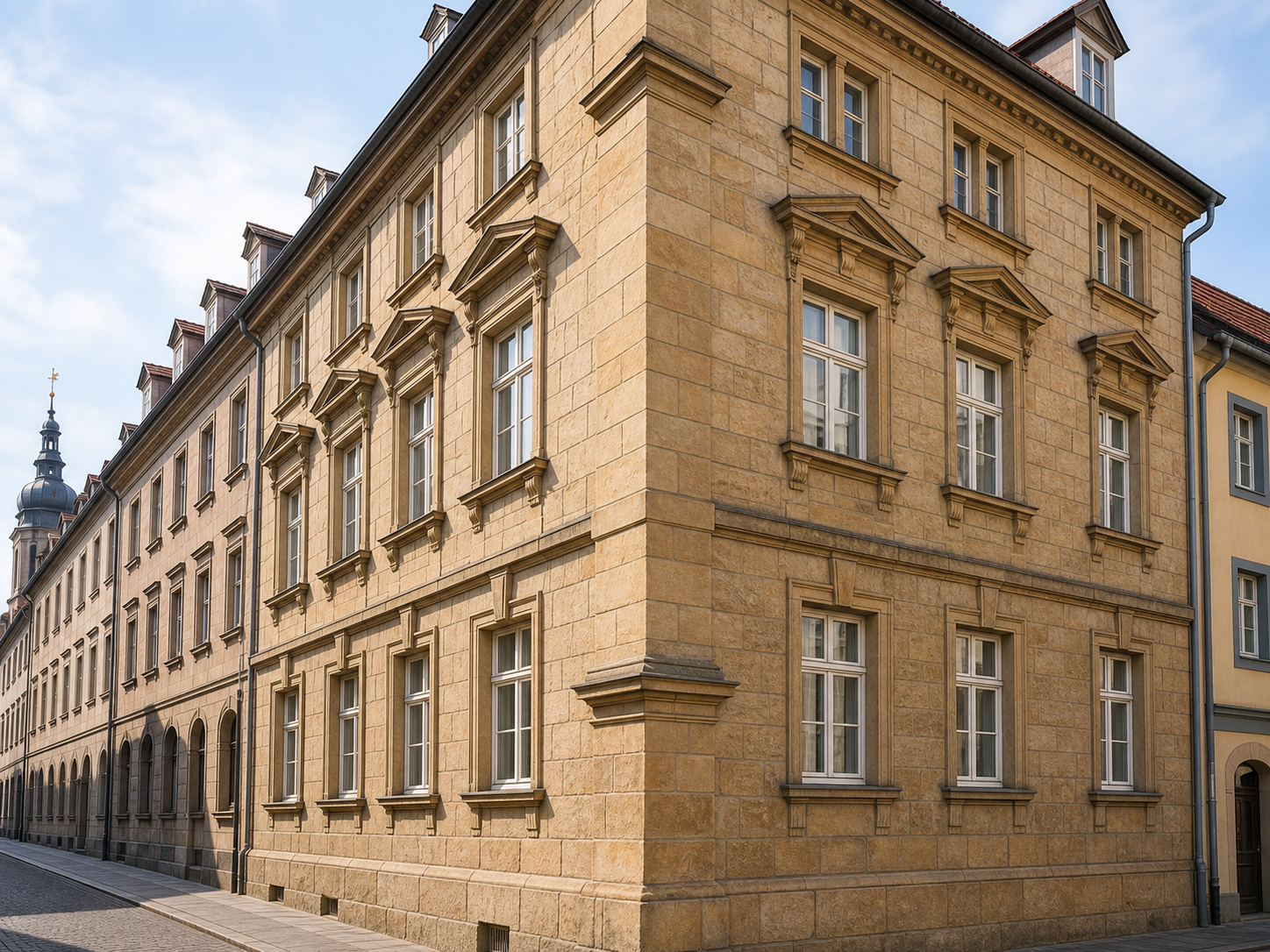 Historisches Gebäude Würzburg Sandstein – Fassadenreinigung denkmalgerecht