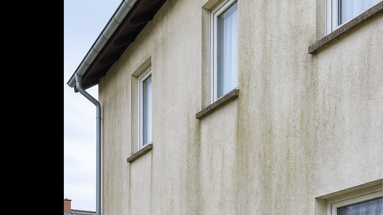 Hausfassade vor der Fassadenreinigung – Algen und Schmutz